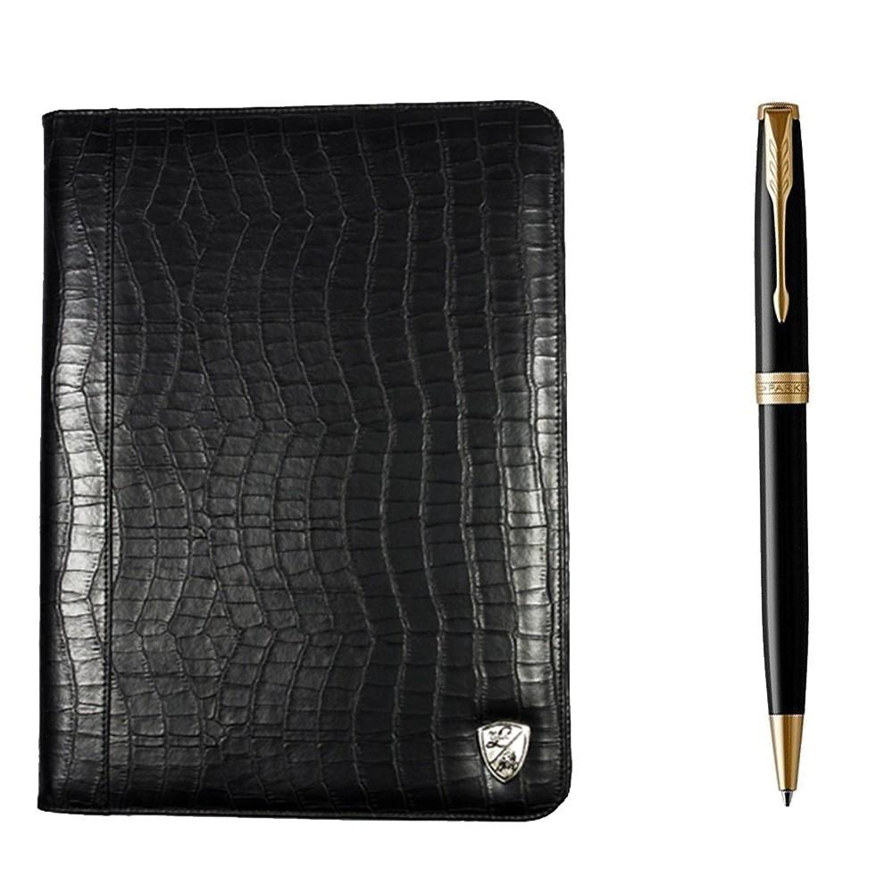 Комплект шариковая ручка Parker SONNET 17 Black Lacquer да кожаная папка Tonino Lamborghini 47324735 (155727)