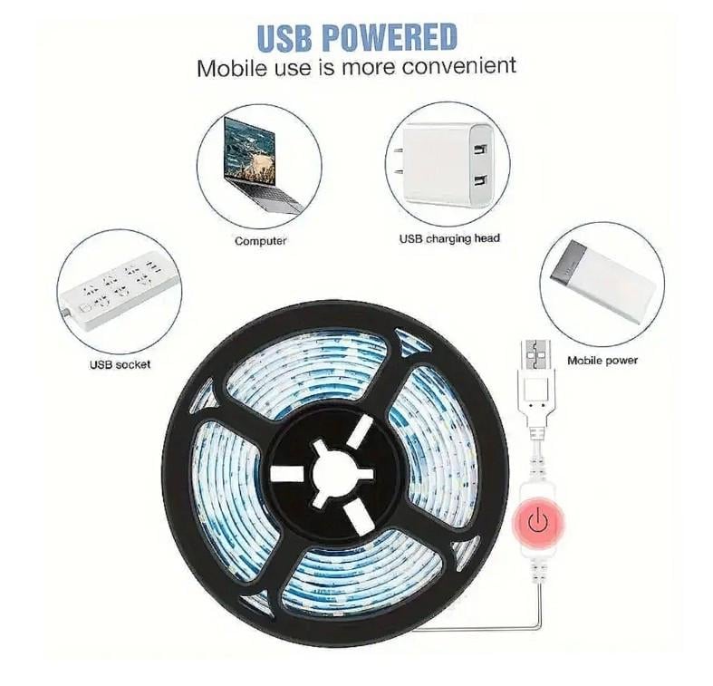 Світлодіодна стрічка USB 2835-135Led/USB 5 В з сенсорним вмикачем 3 м Білий теплий (No1261432) - фото 2