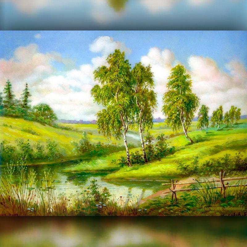 Алмазная вышивка The Wortex Diamonds Березы у реки 40x50 см TWD30004L