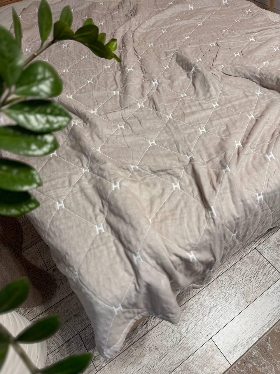 Покрывало хлопковое евро 200х230 см Бежевый (П4К-muslin-2025-006-03)