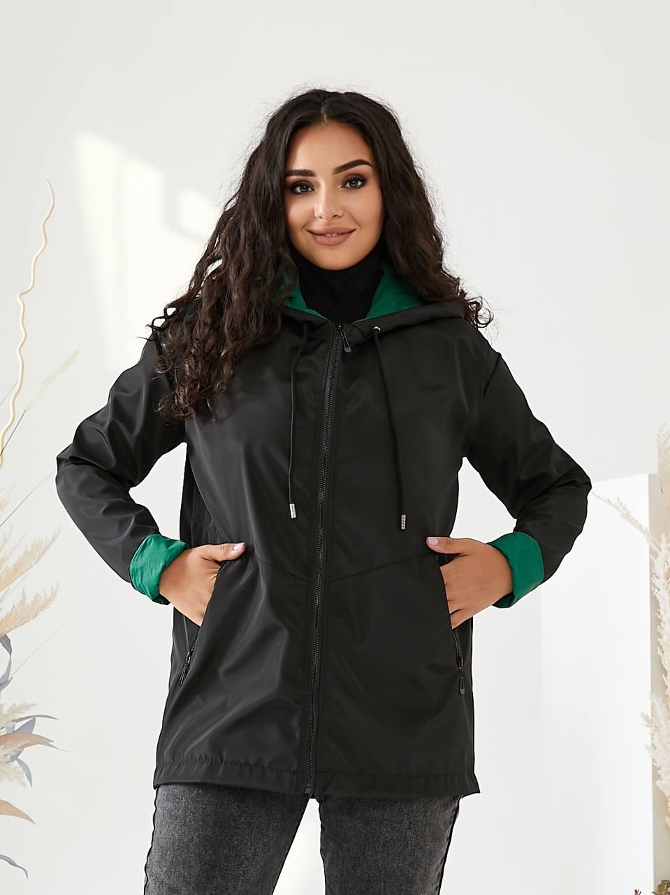 Куртка-дождевик Khan короткая без утеплителя р. 46 Черный/Зеленый (Kh757)