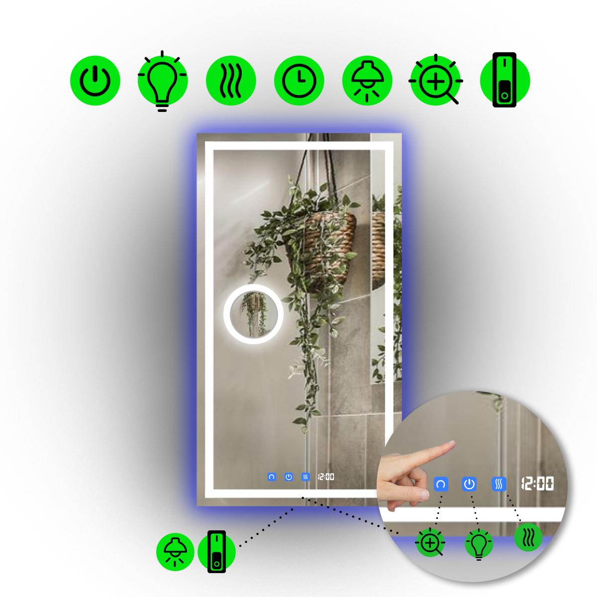 Зеркало с LED подсветкой Karnet с тремя сенсорами/часами и механическим включателем 60x80 см (Karnet/600x800/6191-14/26/1)
