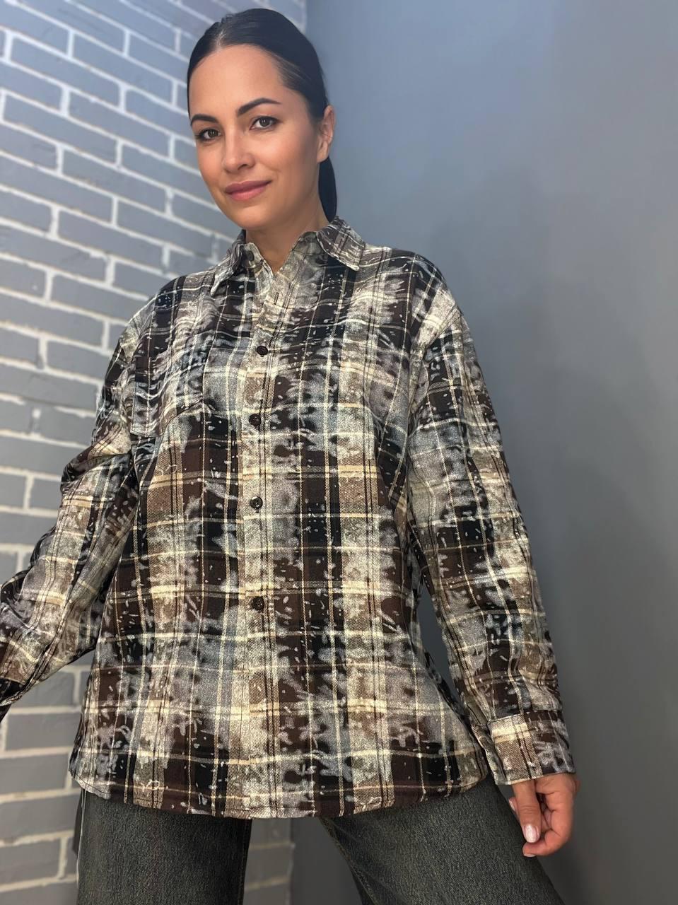 Рубашка женская A-N 2775 клетчатая вареная в клетку оверсайз коттон OS Коричневый (2908) Рубашка женская A-N 2775 клетчатая вареная в клетку оверсайз коттон OS Коричневый (2908)