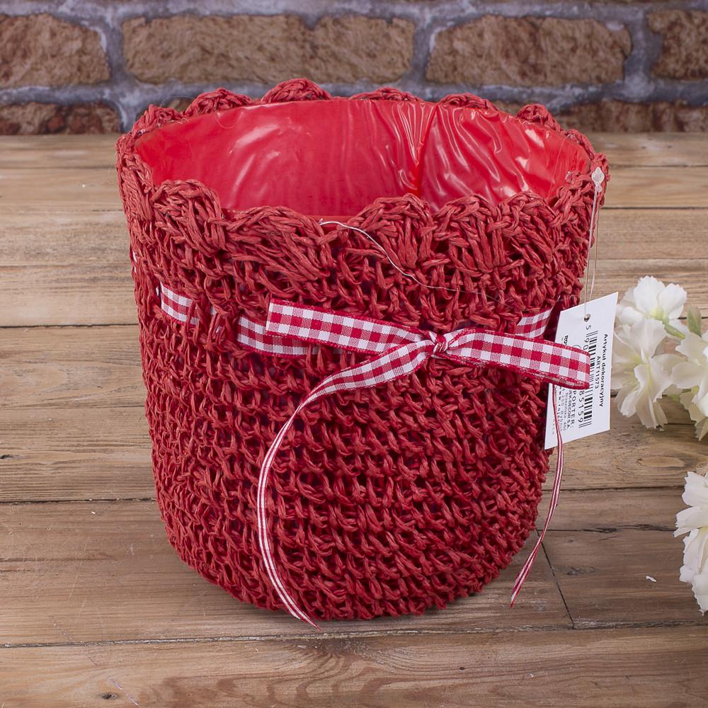 Кашпо вязаное большое для цветов Красный (3933-1)