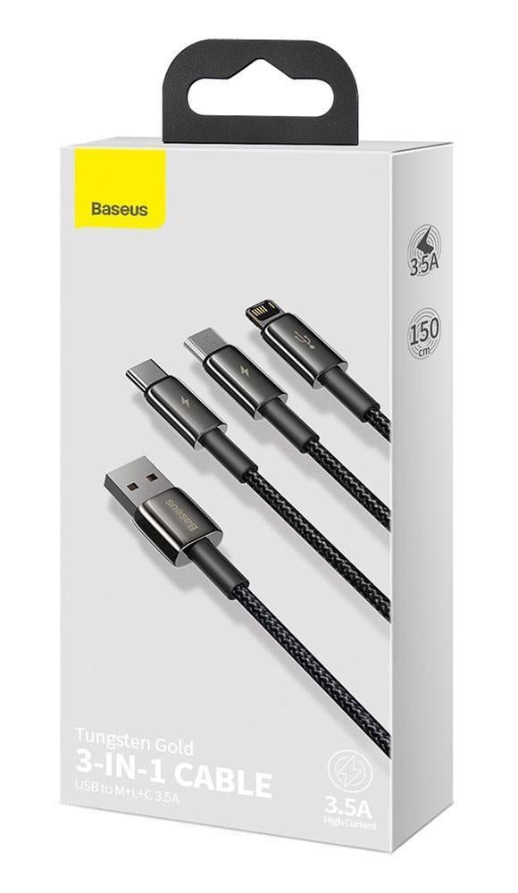 Кабель для зарядки смартфона 3в1 Baseus USB-Micro/Lightning/Type-C 3,5А 1,5 м (CAMLTWJ-01) - фото 6