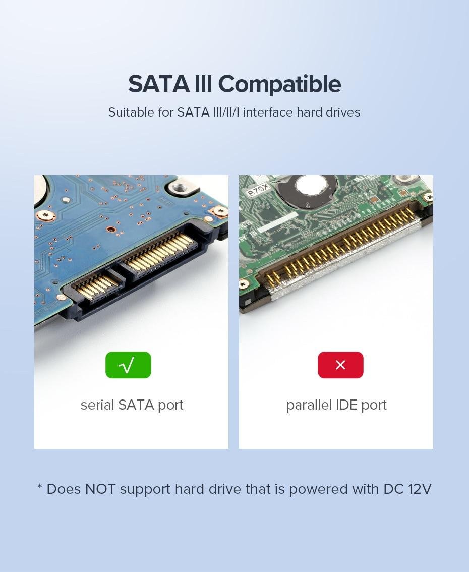 Внешний корпус для жесткого диска Ugreen US221 HDD/SSD карман SATA 2,5" USB 3.0 Черный - фото 4