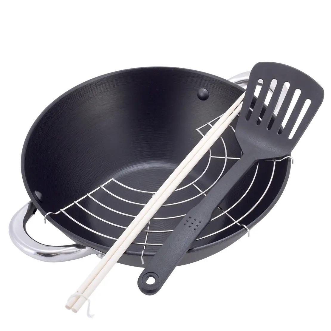 Котел чугунный Kamille Wok для плова с антипригарным покрытием для индукции и газа 3600 мл (KM-4806MR)