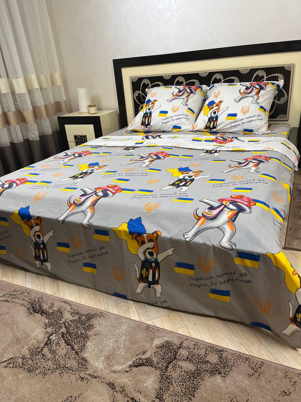 Комплект постельного белья Пес хлопковый двуспальный 180x220/70х70 см Белый (12308146)