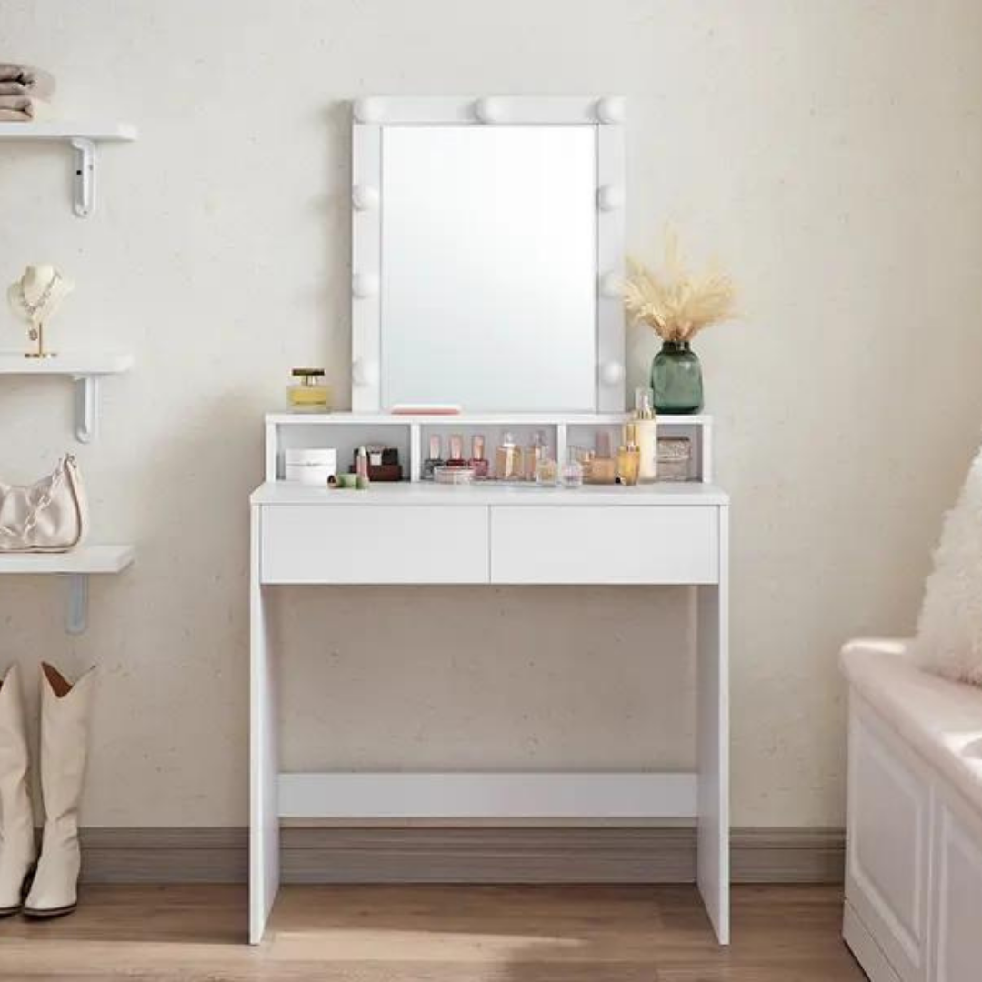 Туалетний столик Bonro B055 з підсвіткою на 9 ламп та дзеркалом Білий - фото 4 Туалетний столик Bonro B055 з підсвіткою на 9 ламп та дзеркалом Білий - фото 4