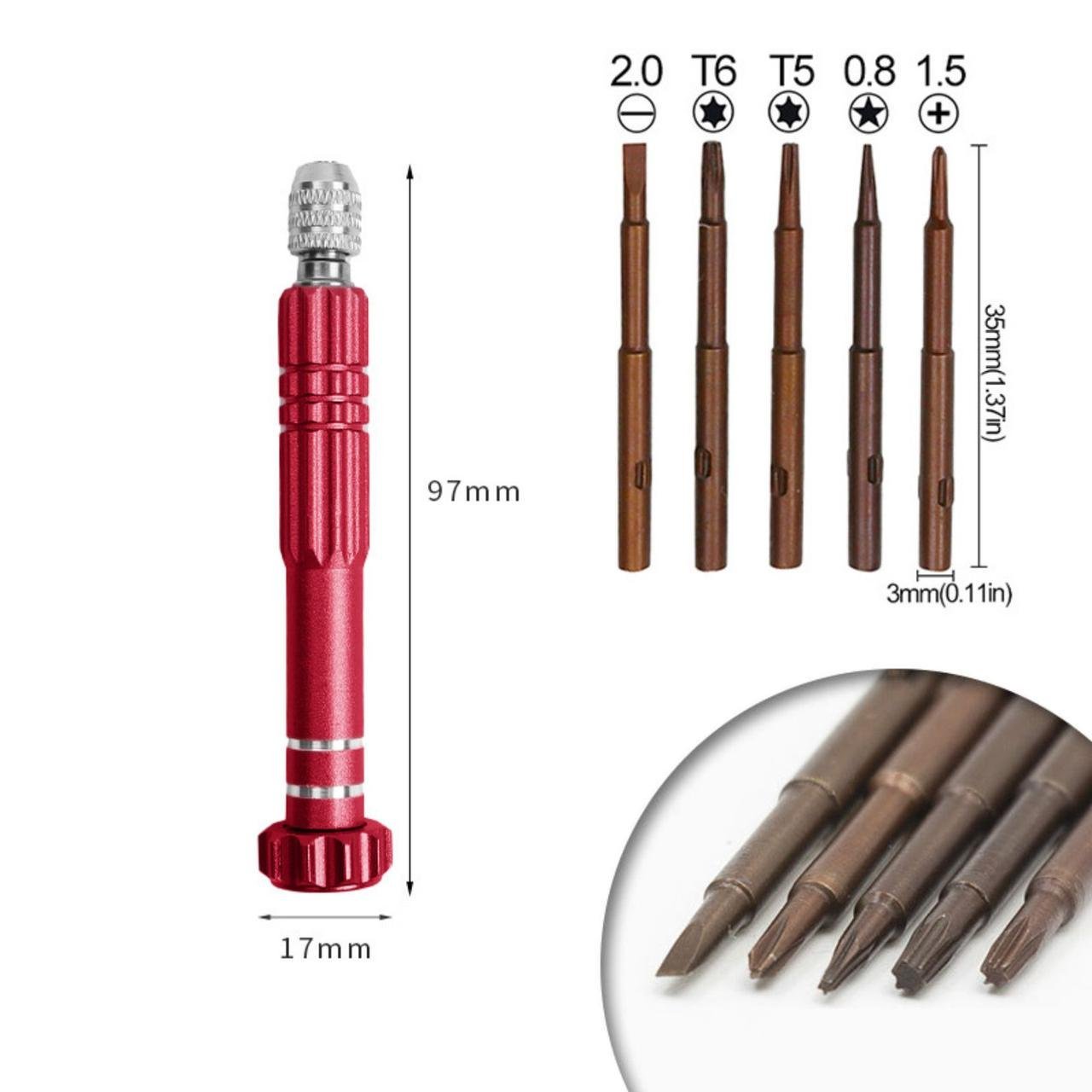 Викрутка прецизійна цангова 5 намагнічених змінних жал Red (137755) - фото 5 Викрутка прецизійна цангова 5 намагнічених змінних жал Red (137755) - фото 5