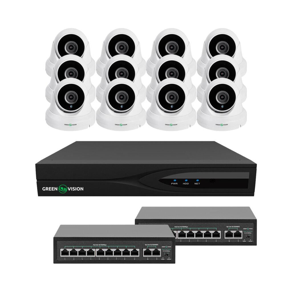 Комплект видеонаблюдения GreenVision GV-IP-K-W84/12 5MP на 12 камер IP видеорегистратор коммутатор 2 шт. (26711521)