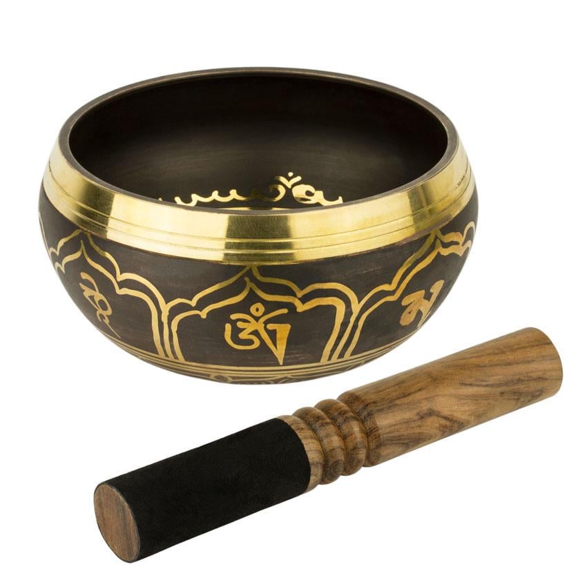 Поющая чаша Тибетская Тибетский слог ХУМ Глаза Будды Мантра Мани 155х155х78 мм Черненая бронза (27737)