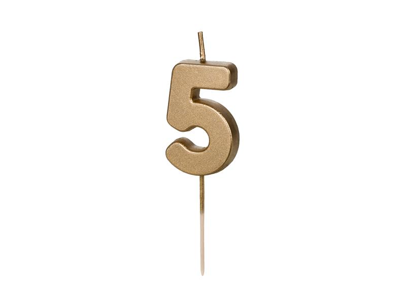 Свічка для торту 5 PartyDeco 4,5 см Золотий (5904555032347)