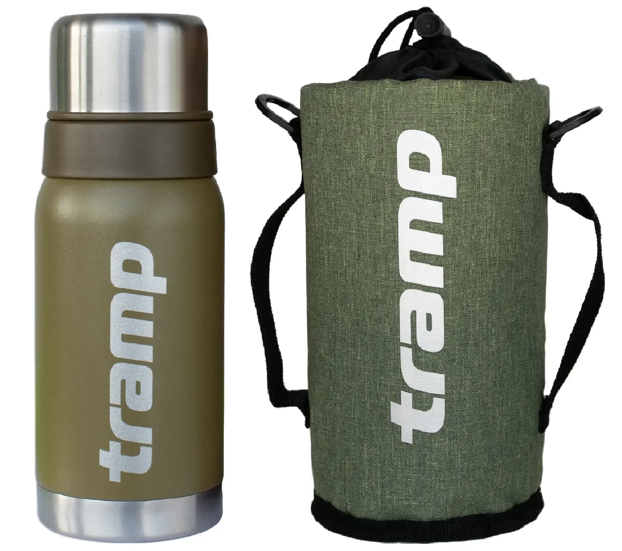 Комплект термос/термочехол для напитков Tramp expeditio из нержавеющей стали держит 24 ч. 0,5 л (TRC-030-olive)