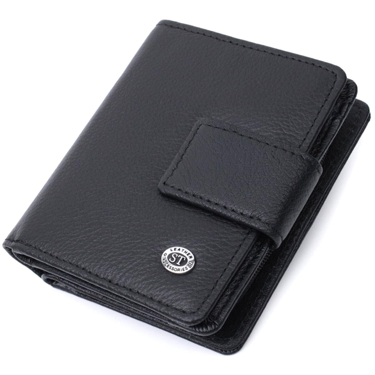 Кошелек женский ST Leather 22713 с монетницей и блоком для карточек из натуральной кожи Черный флотар (168-136-22713)