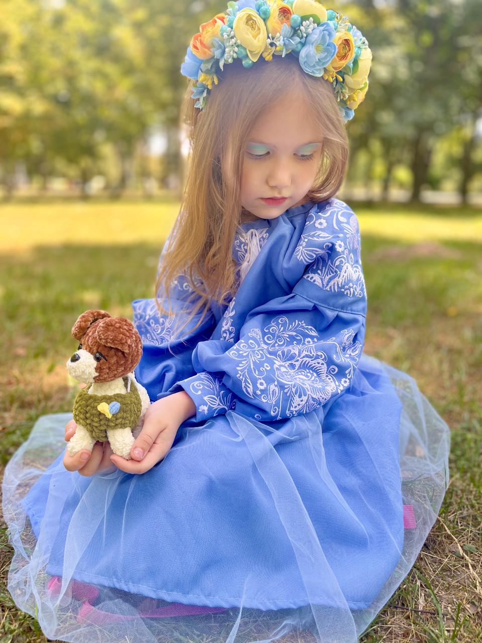 Платье вышиванка для девочек Пышное 104 см Голубой - фото 4