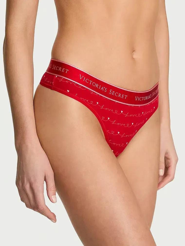 Трусики стринги Victoria's Secret Logo Cotton Thong Panty M Красный (27175888)