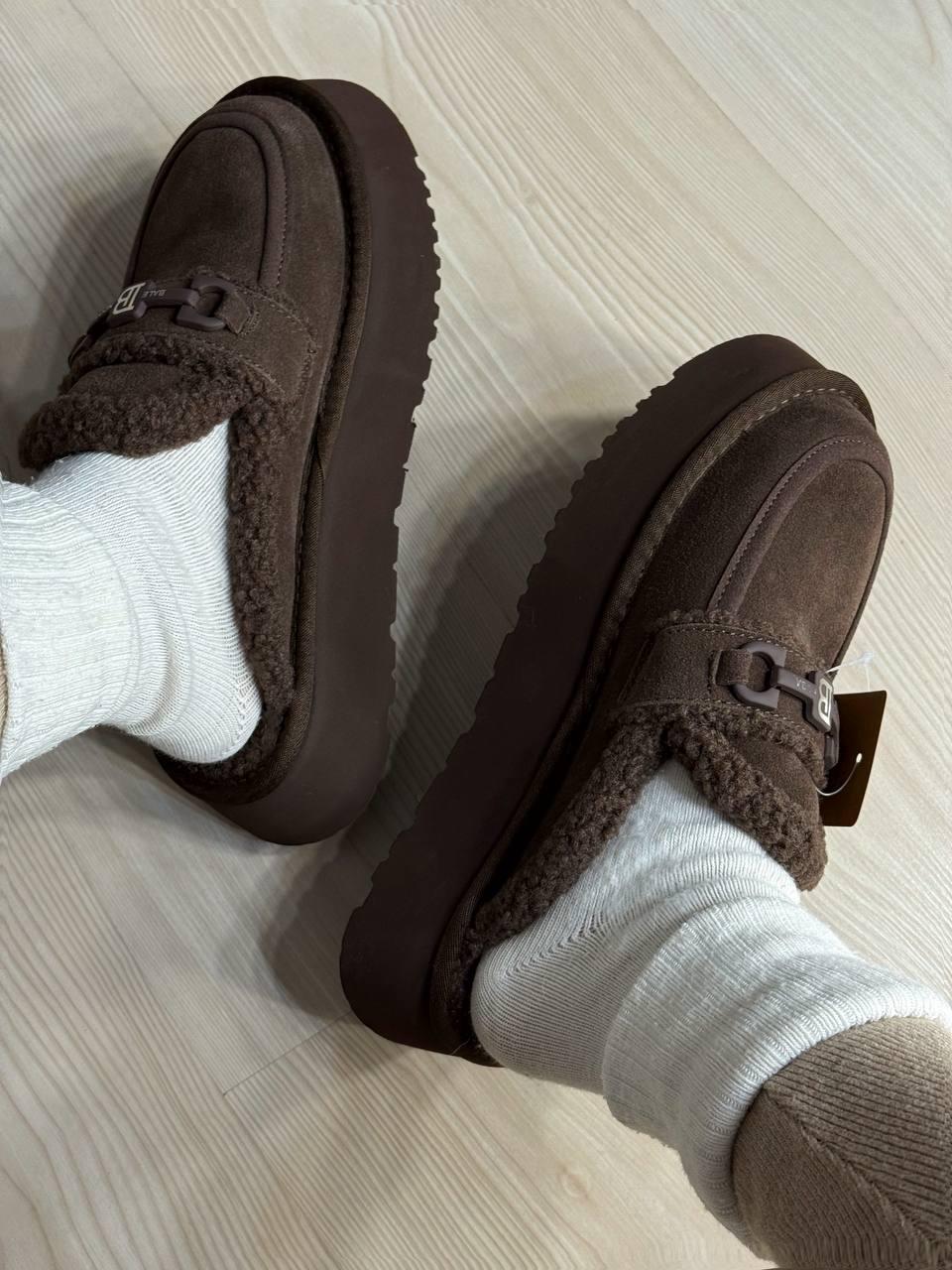 Угги женские Itts 080-24 лоферы тапочки на платформе с мехом р. 37 Коричневый (5995)