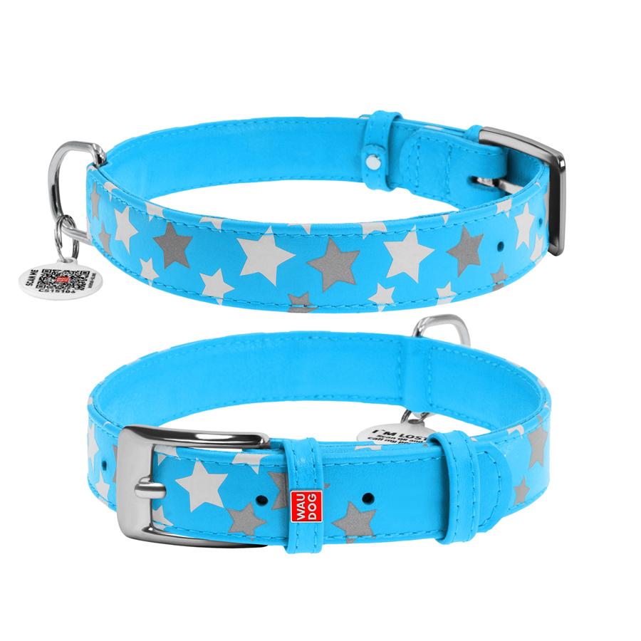 Ошейник для собак с QR-паспортом Waudog Glamour Звездочка кожаный светящийся/светоотражающий L 25 мм 38-49 см Blue (35872) - фото 1 Ошейник для собак с QR-паспортом Waudog Glamour Звездочка кожаный светящийся/светоотражающий L 25 мм 38-49 см Blue (35872) - фото 1