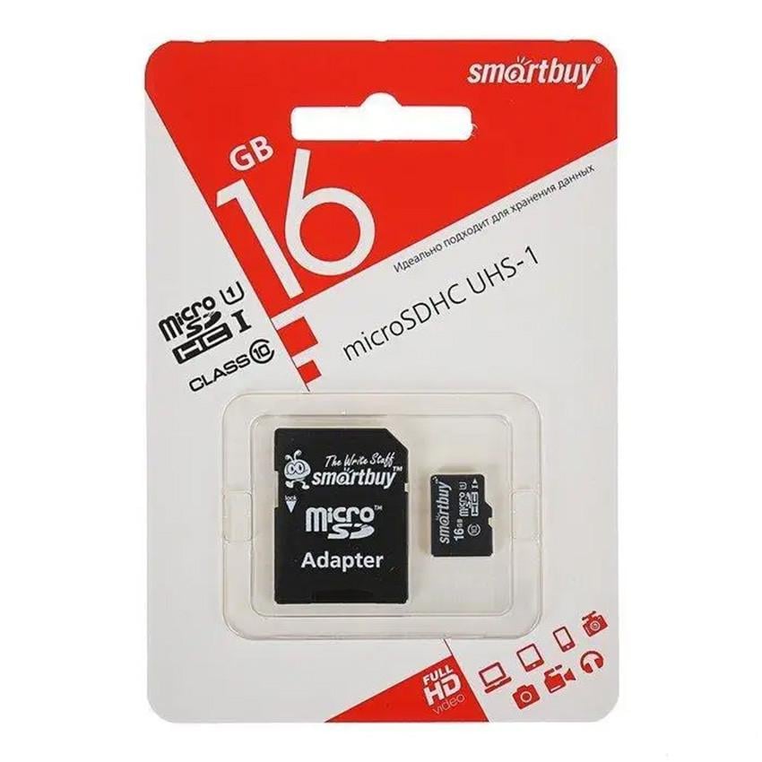 Карта памяти MicroSD Smartbuy 16 Gb Class 10+адаптер (2555888436)