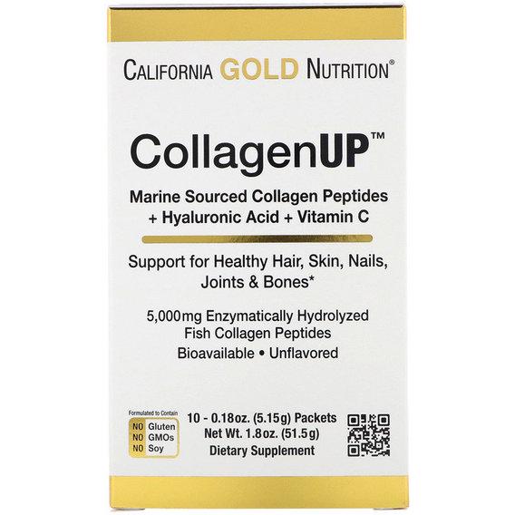 Комплекс для кожи, волос и ногтей California Gold Nutrition CollagenUp, Marine Hydrolyzed Collagen Vitamin C  5,15 г x 10 packs Unflavored