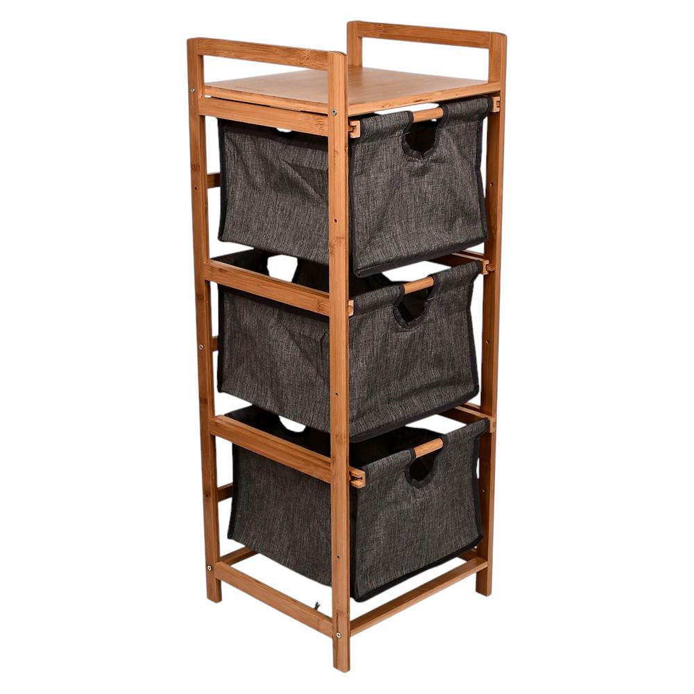 Етажерка дерев'яна Stenson R35236 з 3 ярусами та кошиками 34х32х91 см Коричневий/Темно-сірий (29079541)