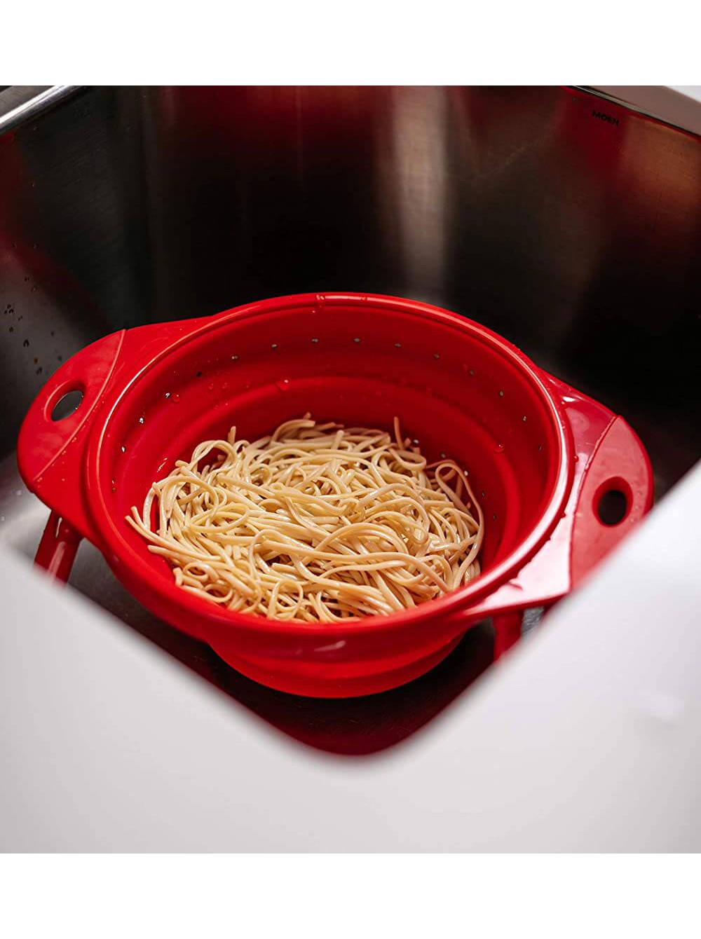 Дуршлаг складной силиконовый Dexas Collapsible Colander на ножках 3800 мл 25 см Красный (10CC1795) - фото 5