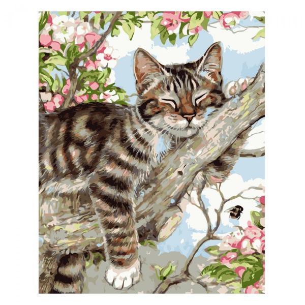 Набор для росписи по номерам Strateg Котик на ветке 40х50 см (VA-0354-mt)