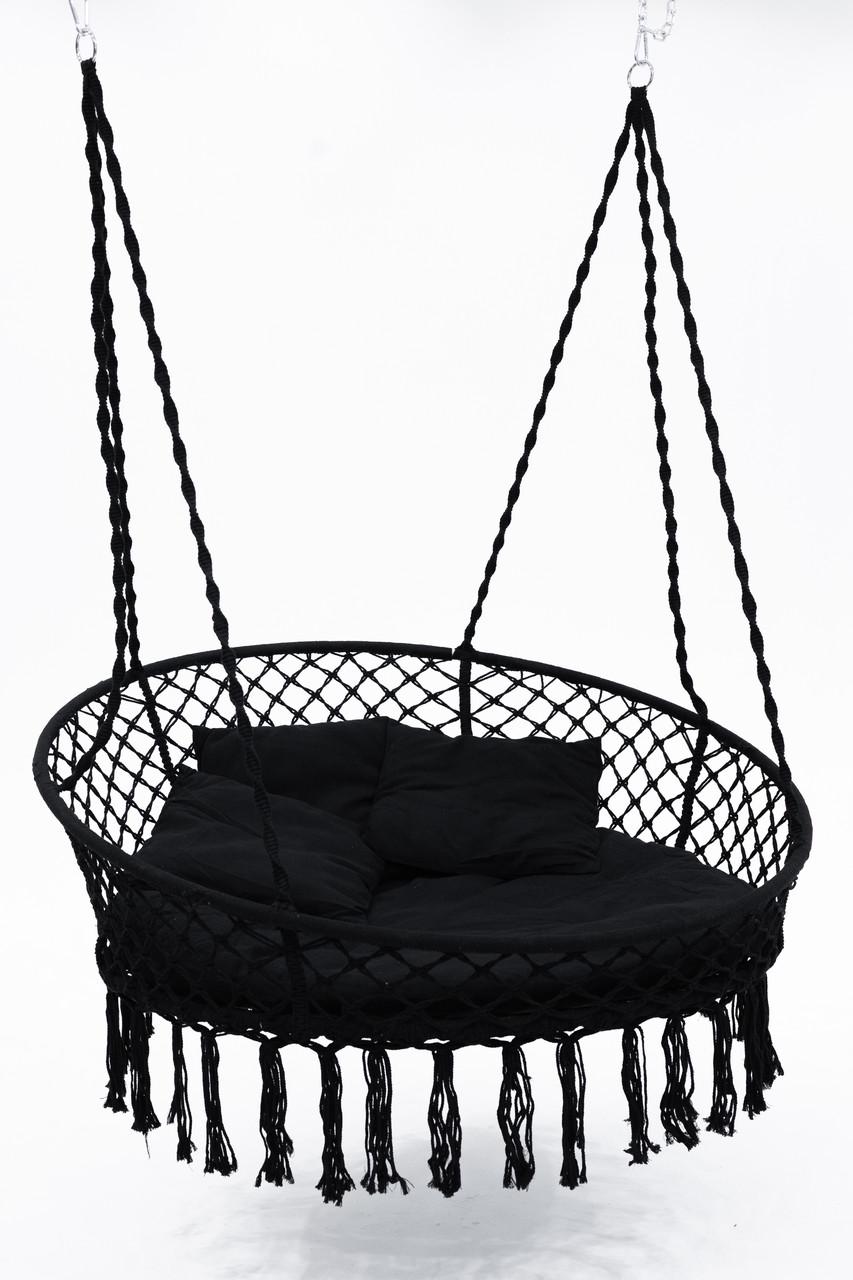 Кресло-качеля подвесное плетеное круглое WCG с мягкой подушкой 140 см Черный (QNSW11BL) - фото 1 Кресло-качеля подвесное плетеное круглое WCG с мягкой подушкой 140 см Черный (QNSW11BL) - фото 1