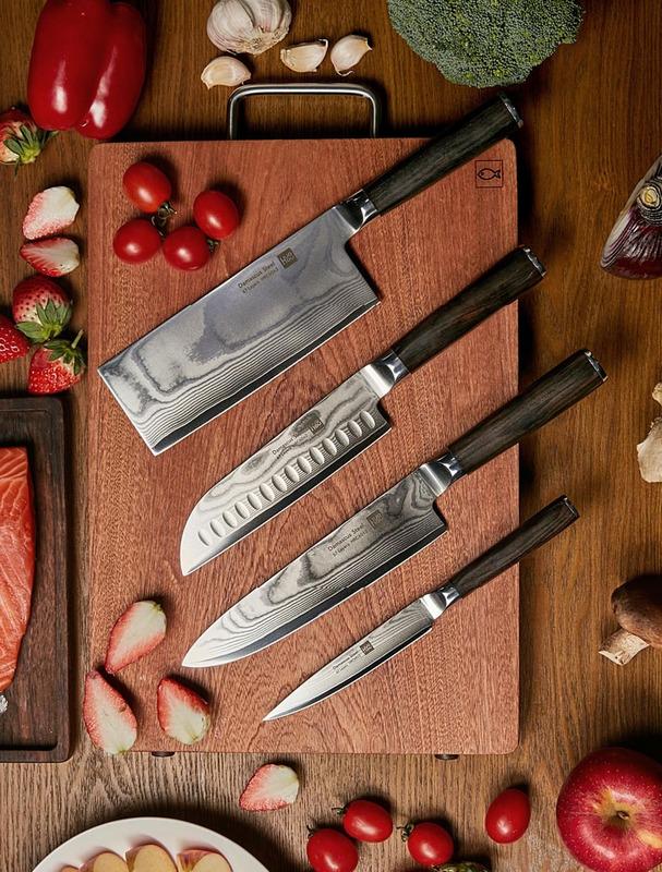 Набор кухонных ножей HuoHou Damascus Kitchen Knife Set HU0073 с подставкой 4 шт. Silver