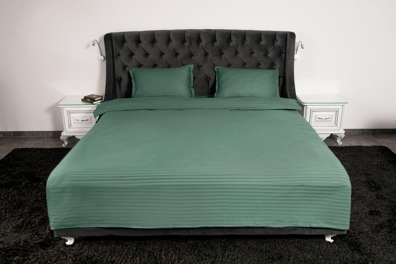 Комплект постільної білизни страйп-сатин двоспальний євро 100% бавовна Зелений (15410258)