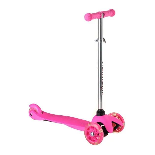 Самокат трехколесный разборный Best Scooter Mini с светящимися колесами бесшумные мягкие Розовый