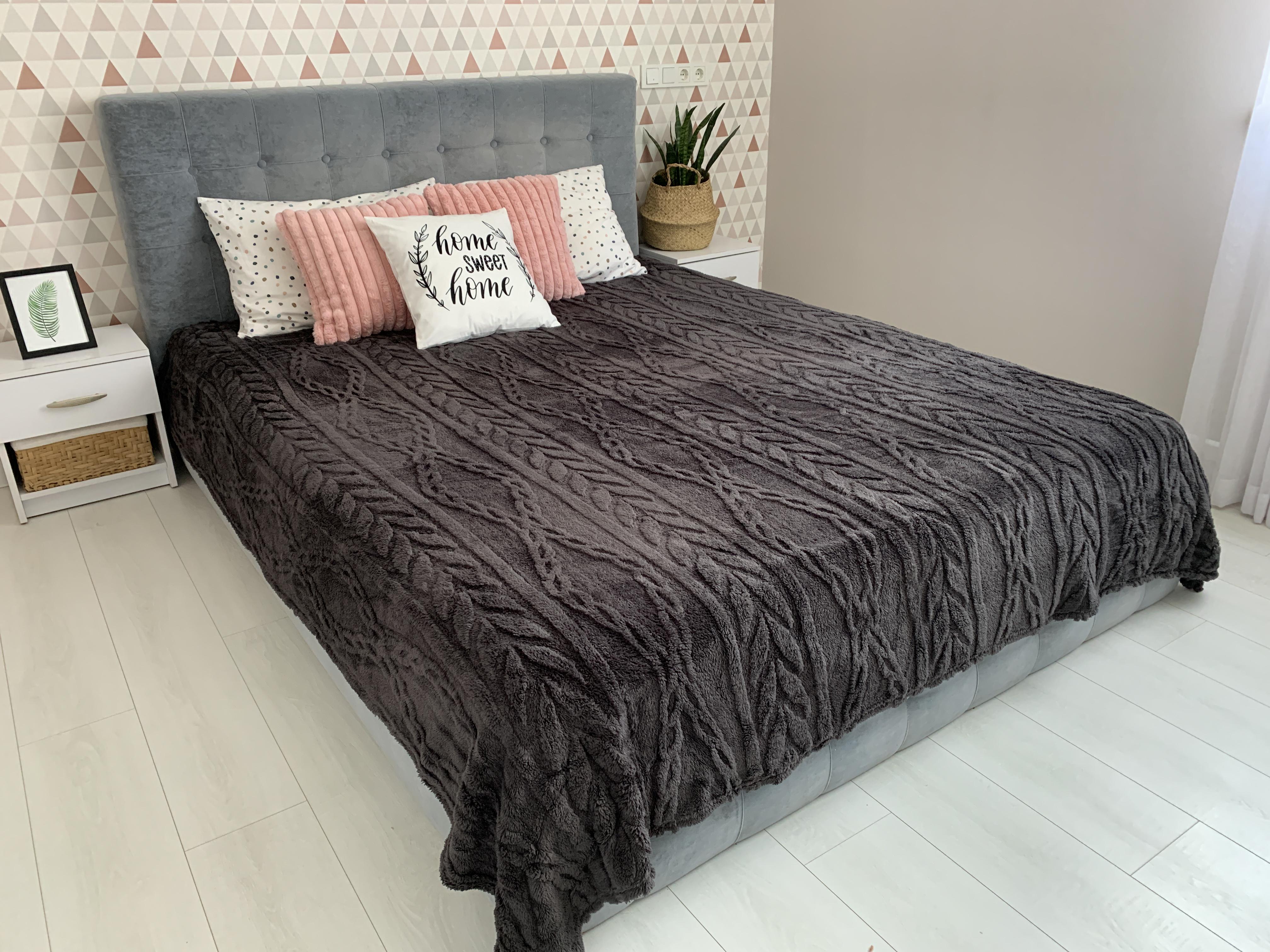 Плед плюшевый с узором 215 х 230 см Графитовый (PLP2023_16)