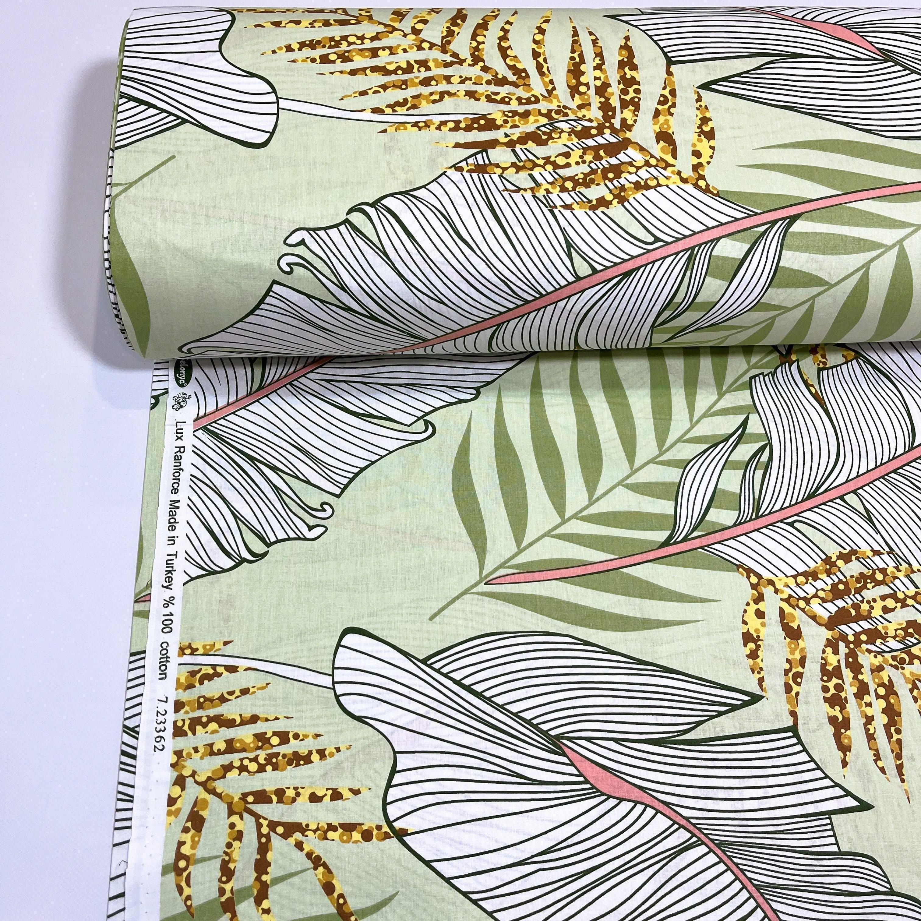 Ткань для постельного белья ранфорс листья 240 см Зеленый (23362 v8 00766)