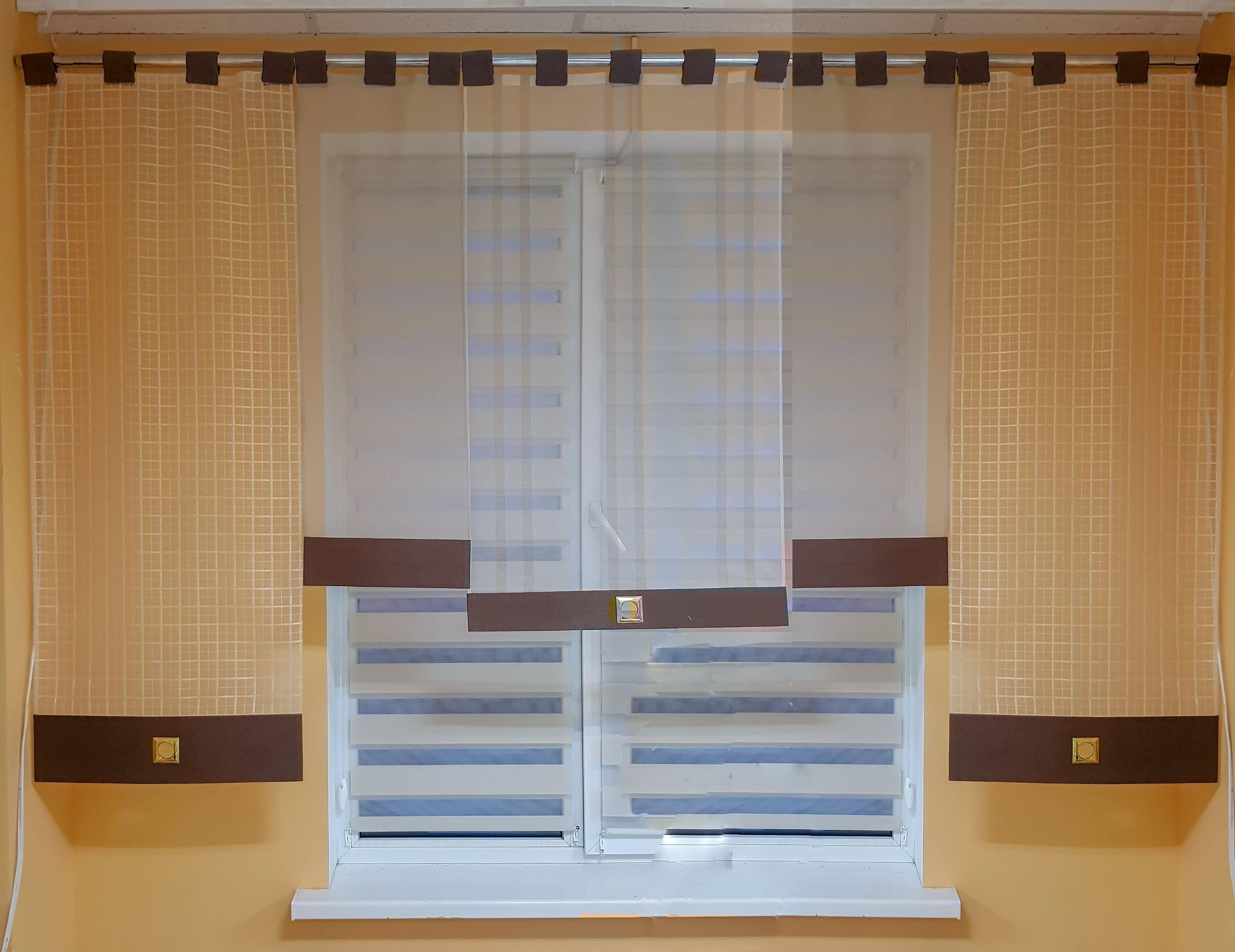 Комплект панельних фіранок Firanka Клітка і смужка 5 шт. карниз 250 см Бежевий з коричневим (70_2п)