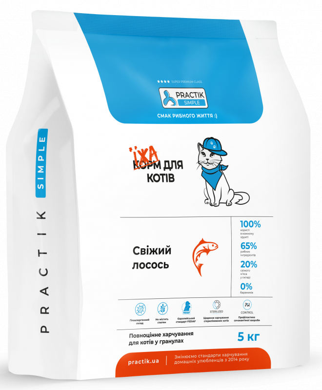 Корм для котів Practik Simple Суперпреміум з Свіжим Лососем 15 кг (15CSS874) - фото 1