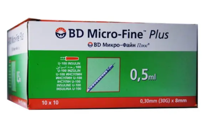 Шприц інсуліновий BD Micro-Fine Plus U-100 0,5 мл голка 0,33х12,7 мм 100 шт. (AN001217) - фото 1