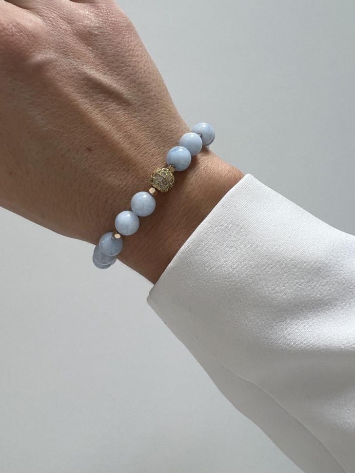 Браслет из натурального камня аквамарин и гематит (4489)