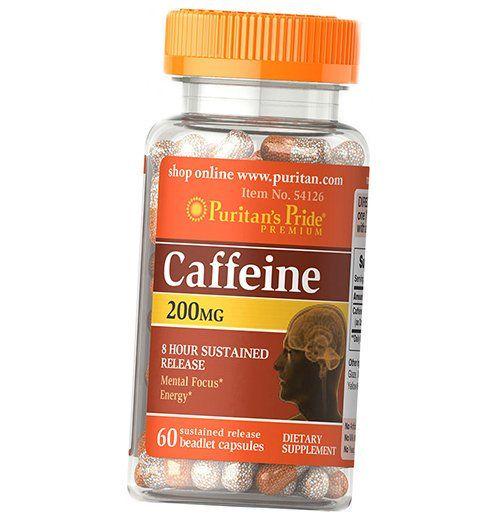 Кофеин Caffeine 200 Puritan's Pride с замедленным высвобождением за 8 часов 60 капс. (11367001)