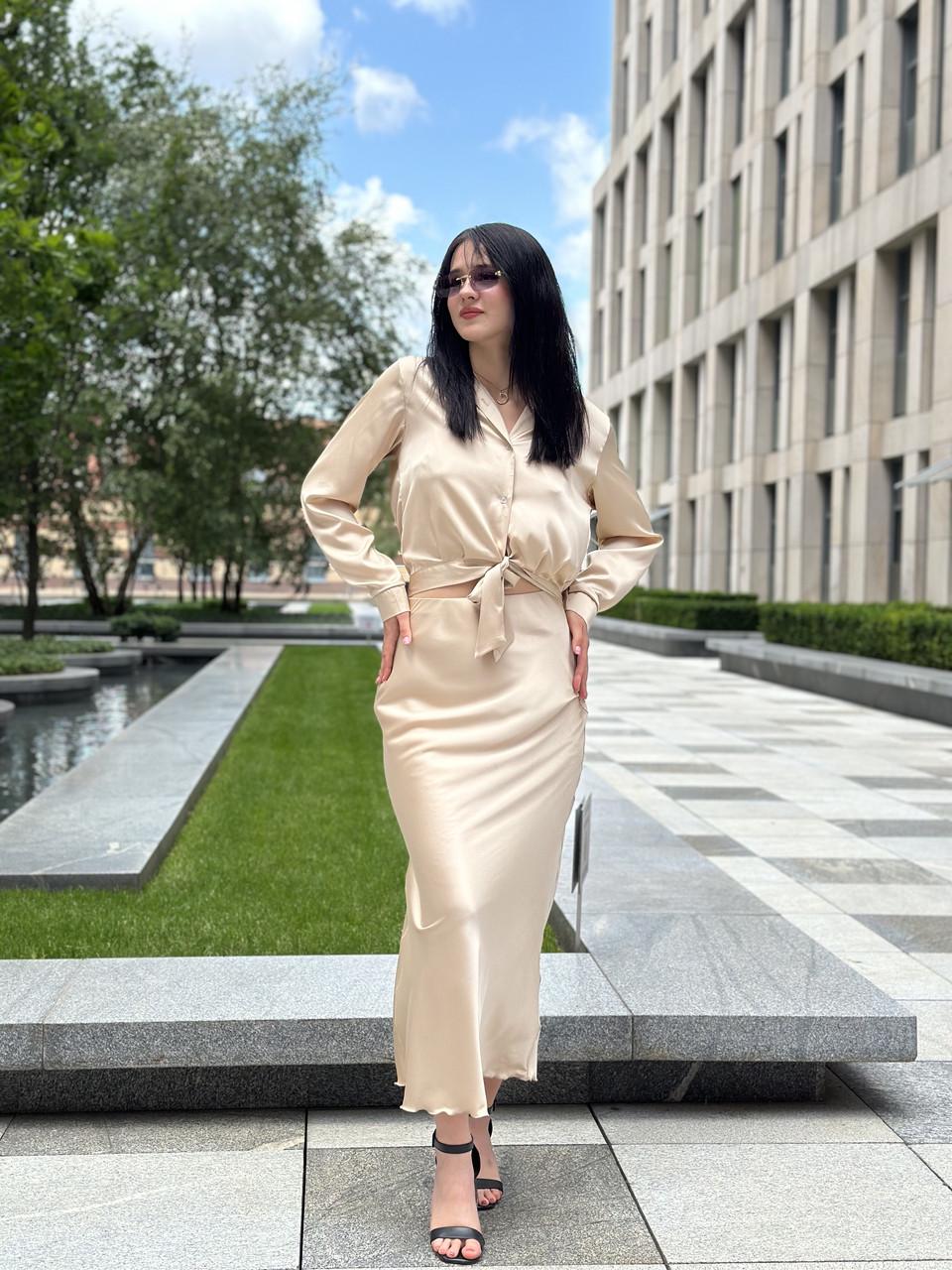 Юбка женская Армани длинная из шелка L Капучино (2656491052)