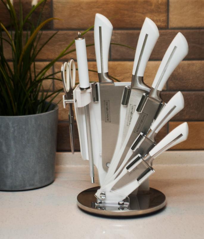 Набор ножей кухонных Royalty Line RL-KSS750 со стальным лезвием на подставке 8 пр. White - фото 6