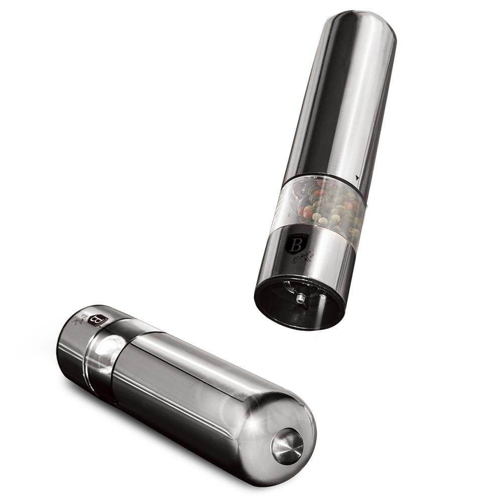 Набор электрических мельниц для соли и перца Berlinger Haus Metallic Line Carbon Pro Edition с подсветкой на 4×AA батарейках нержавеющая сталь