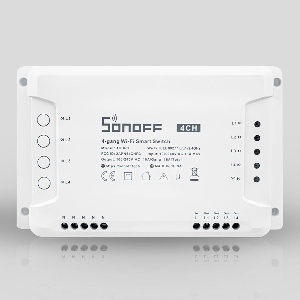 Реле четырехканальное Wi-Fi Sonoff 4CH R3 (WH00230)