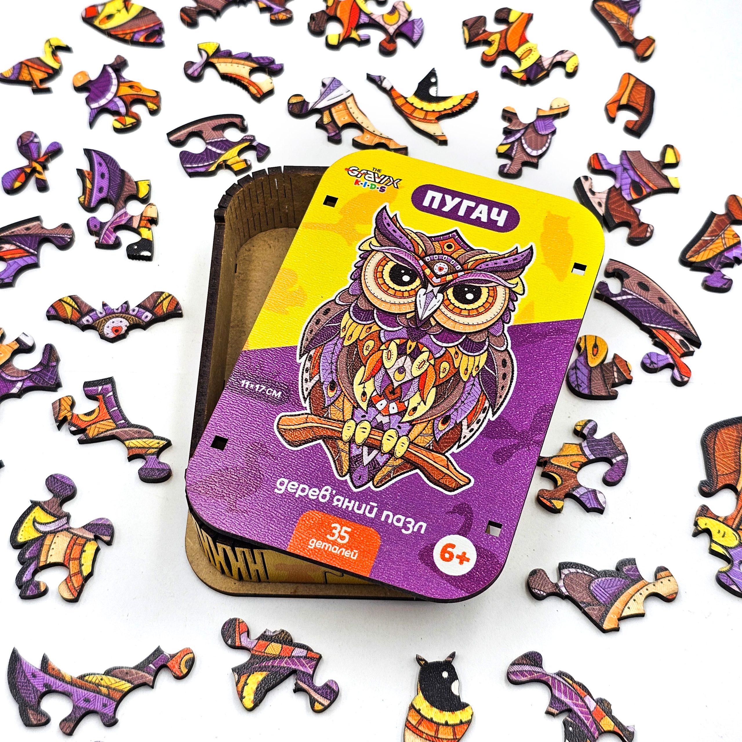 Пазл дерев'яний THEGRAVIX Пугач фігурний для дітей (04115) - фото 3