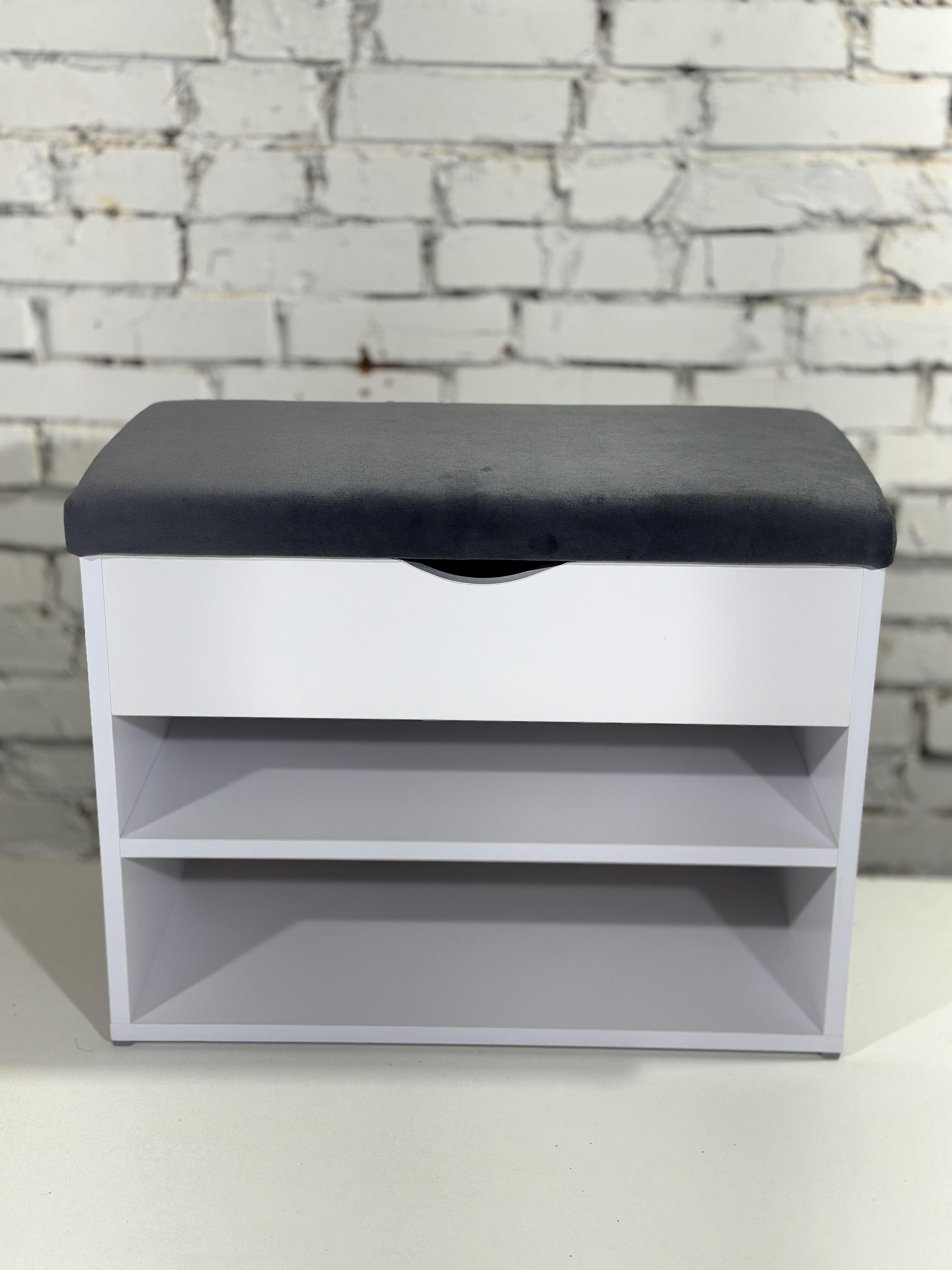 Тумба для взуття ДСП/тканина 30х60х45 см Білий/Графітовий - фото 2