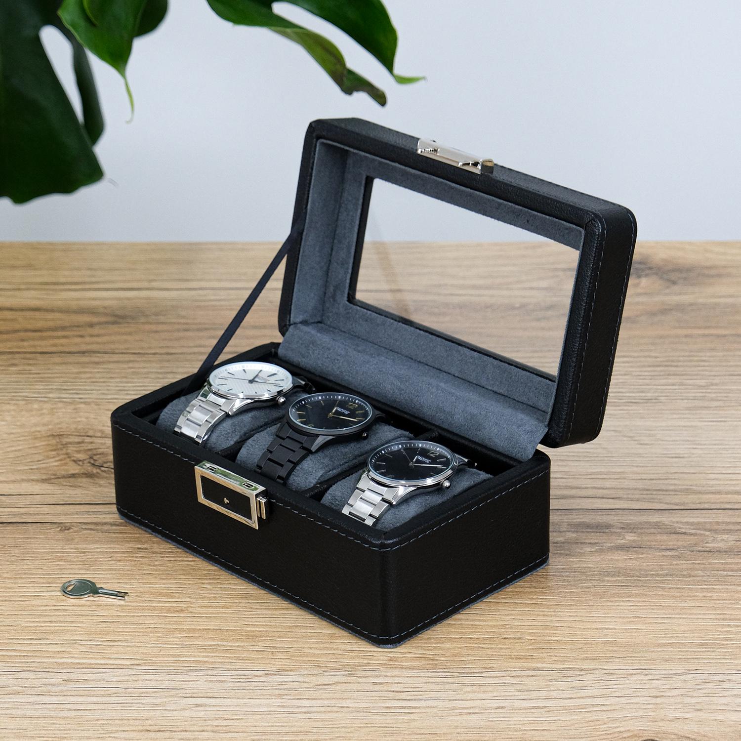 Шкатулка для часов Гранд Презент с 3 слотами экокожа 18х11х8 см Черный (JZ-021)