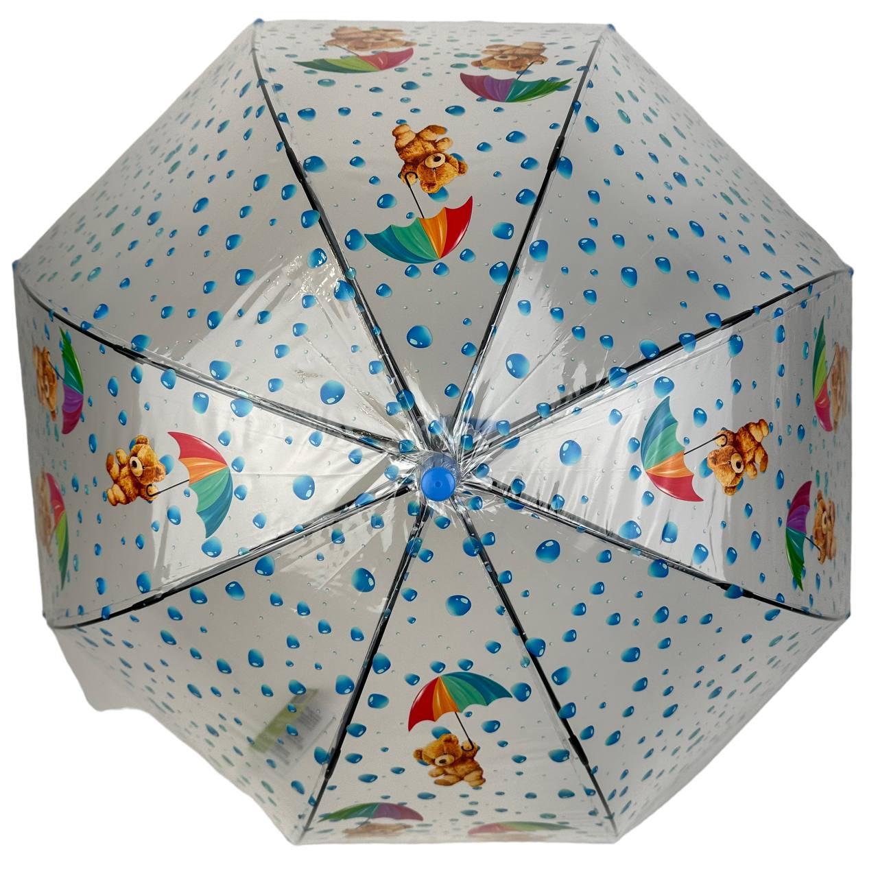 Зонтик-трость детская Rain Proof Мишки Прозрачный/Синий (0272-3) - фото 4 Зонтик-трость детская Rain Proof Мишки Прозрачный/Синий (0272-3) - фото 4