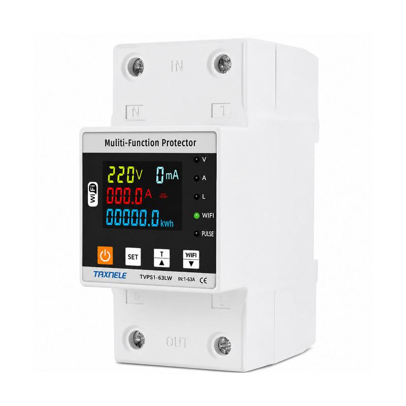 Умное WiFi реле TAXNELE с полной защитой/счетчиками/таймером 1P+N 63A 230V Smart Life (TVPS1-63LW)