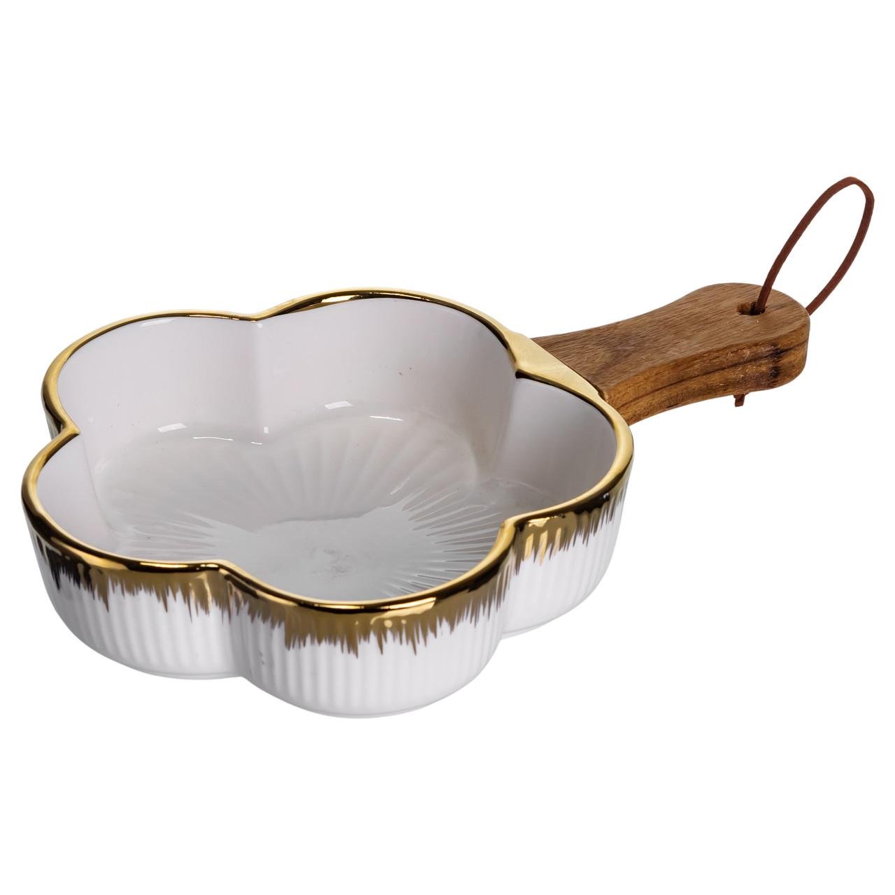 Тарілка порцелянова глибока з ручкою Квітка 24х16х4 см Золотий (ZJH-13-1) Тарілка порцелянова глибока з ручкою Квітка 24х16х4 см Золотий (ZJH-13-1)