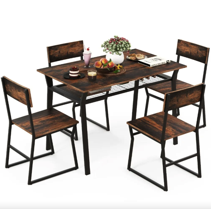Комплект мебели Costway Merax обеденный стол со стульями Loft Коричневый (4780)